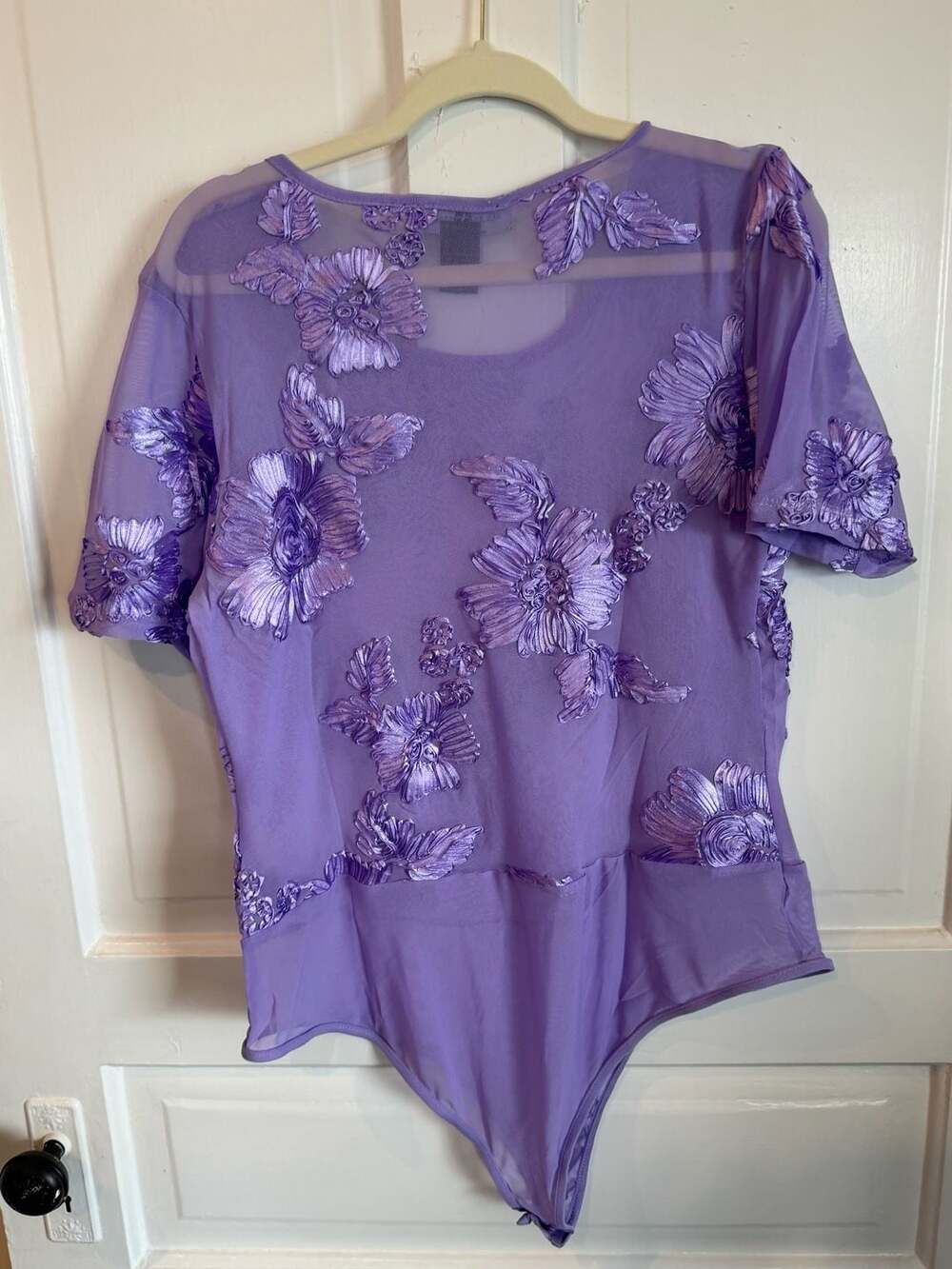 Ashley Stewart Dalia Purple 3D Floral Mesh Bodysuit - NWT